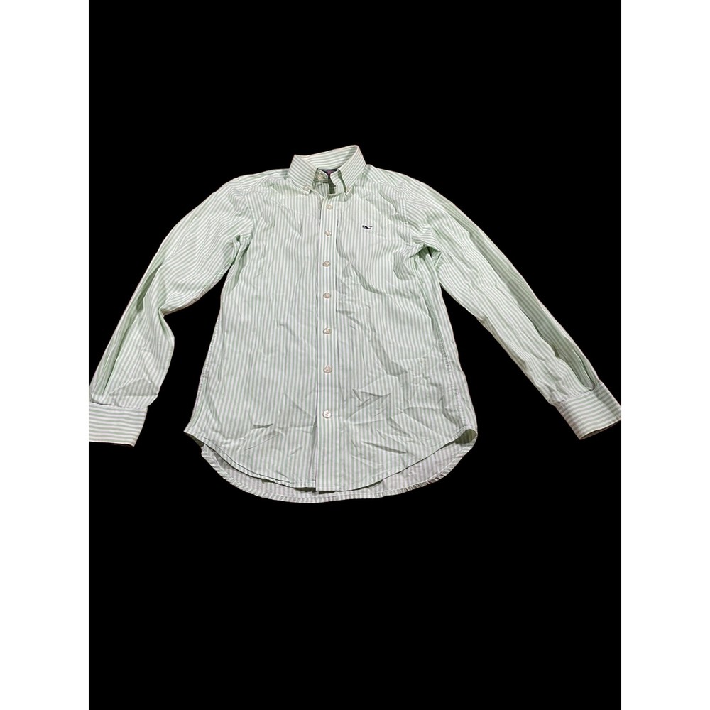 Vineyard Vines Shirt Men's XS Green/White Stripe Slim Fit Whale Button Down